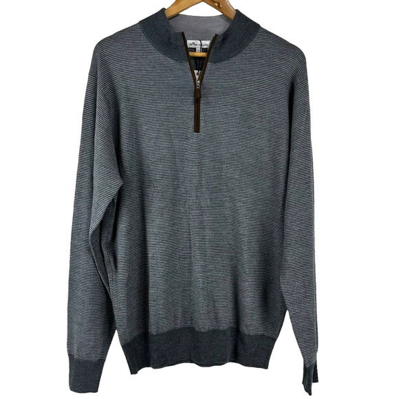 Peter Millar Needle Stripe Wool Quarter Zip Sweater Gray Men's Size Small NWT - Picture 3 of 12